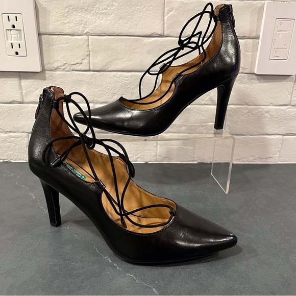 Franco Sarto sz 9.5 Arya black leather lace up pointy toe heels - Picture 9 of 16